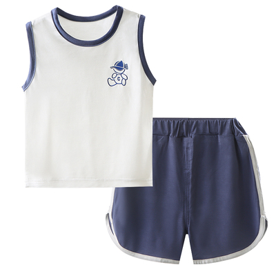 妙童岛夏季婴儿背心短裤薄款套装