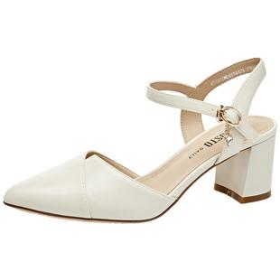 大东后空凉鞋女鞋2025夏季新款优雅高跟粗跟一字扣尖头浅口鞋3442