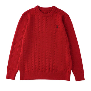 亲子装秋冬新款2025红色针织开衫一家三四口过年红色亲子毛衣开衫