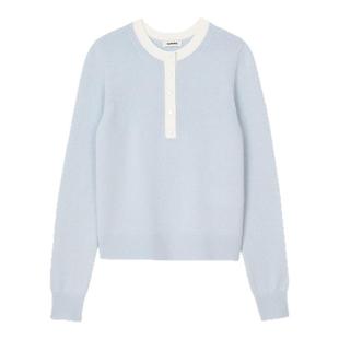 SANDRO2025秋冬女装法式时尚优雅绵羊毛天蓝色撞色针织打底衫毛衣