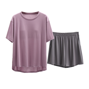 睡衣女款春秋季夏天上衣单件椰油短袖带胸垫家居服圆领可外穿套装