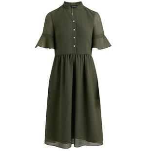 海兰丝HOT推荐夏新款轻熟风V领收腰A字裙气质短袖纯色雪纺连衣裙