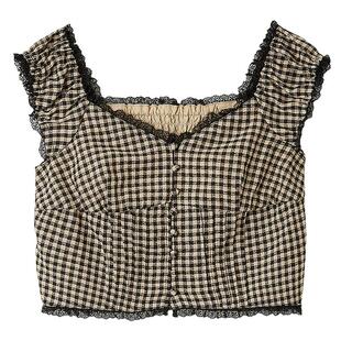 LILY BROWN2025秋冬新品复古蕾丝边棉质V领露腰衬衫LWFT254038