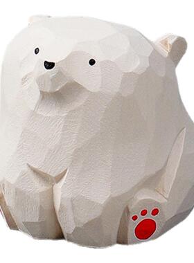 手工木雕迷你小熊摆件电脑办公桌面可爱汽车装饰车载生日礼物送女