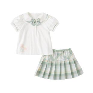 【夏季清仓】戴维贝拉女童套装夏儿童百褶裙中大童裙子JK两件套