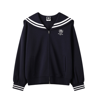 Kappa卡帕 2026春新款海军领上衣女长袖条纹开衫外套学院风针织衫