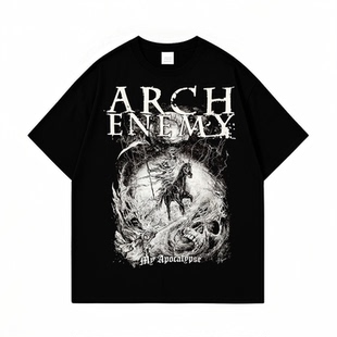 Arch Enemy摇滚乐队骷髅印花短袖T恤男女高街风美式摇滚上衣夏季