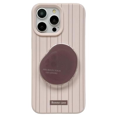 韩系小众简约条纹适用苹果15手机壳带支架iphone16ProMax新款15promax女款13高级感16pro创意14pro全包保护套