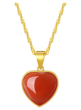 保山南红柿子红银镶小红心项链