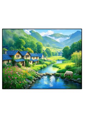 田园小屋风景绿水青山简约钻石画