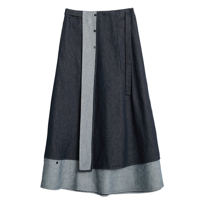 本布拼接牛仔半裙2026早春新款