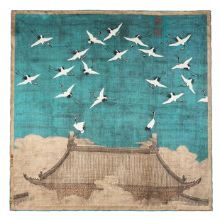 宋徽宗瑞鹤图真丝丝巾礼盒送长辈披肩外搭国风大方巾围巾杭州丝绸