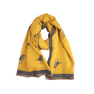 “气韵东方”一抹春色双面提花围巾小鸟图案加大加宽披肩两用冬季