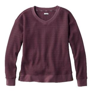 L.L. Bean宾恩女士卫衣套头衫拉绒华夫格上衣V领侧拉链秋冬打底衫