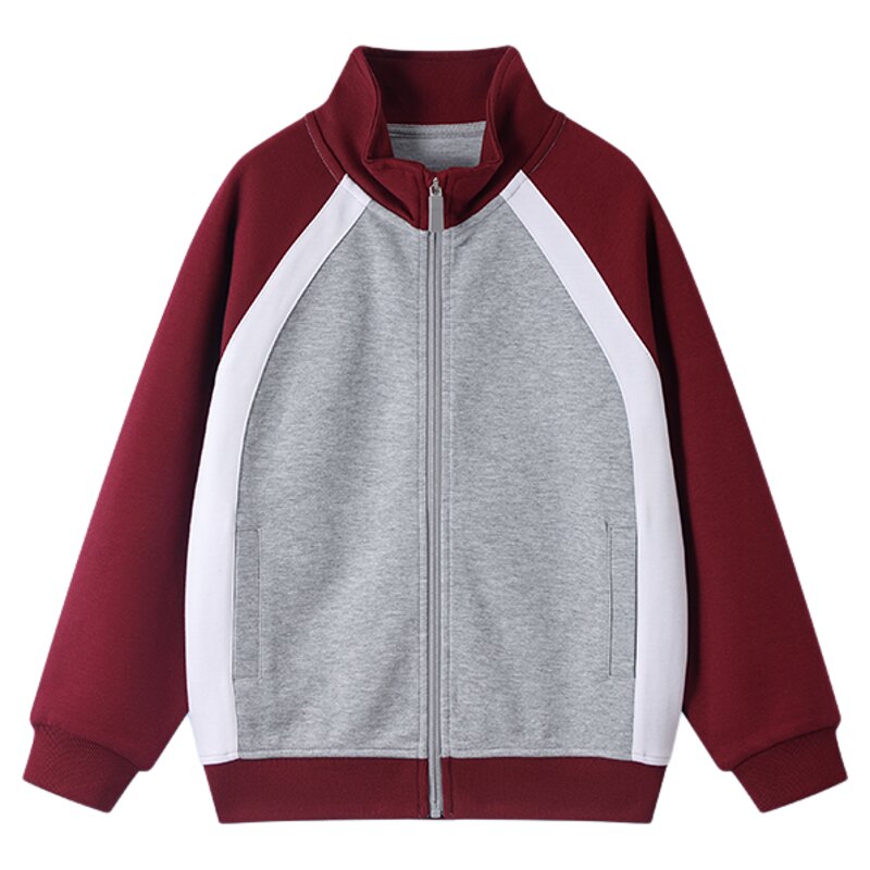 伊顿同款中小学生男女同款校服灰色拼白色拼色棒球服校服运动套装