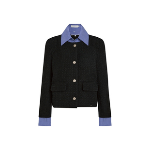 沈月同款 Kroche 格纹拼接假两件 重工粗花呢小香风夹棉外套