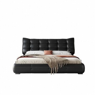 大黑熊软包真皮大床双人床意式头层牛皮艺床高端主卧头层牛皮艺床