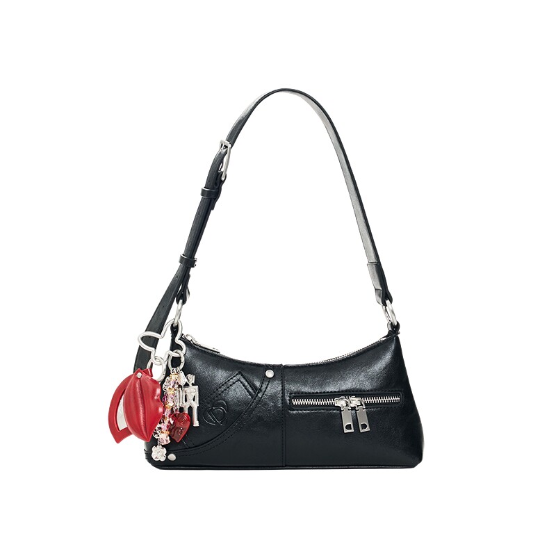 Desigual26秋冬新品仿皮解构金属花朵挂件装饰调节肩带女式腋下包