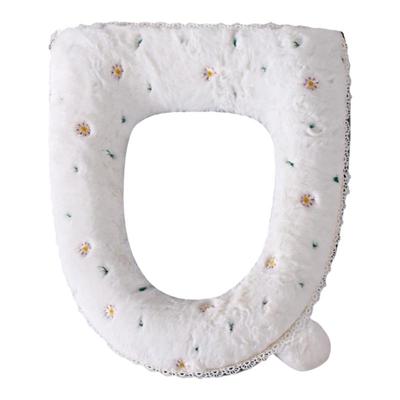 冬季保暖兔绒小雏菊绣花马桶垫