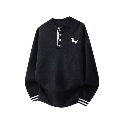 亨利领腊肠狗刺绣毛衣男生冬季美式宽松高级感内搭纽扣针织衫上衣