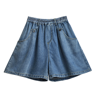 夏季薄款天丝牛仔短裤女士高腰A字休闲外穿宽松阔腿裤裙短款裙裤