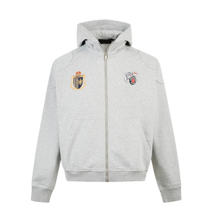 F383 2024美式复古刺绣连帽拉链卫衣开衫男女款宽松百搭休闲外套