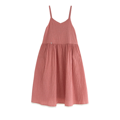 古苔森系小粉格无袖连衣裙浅春系