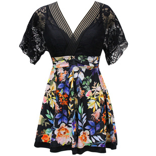 大码泳衣女胖mm200斤显瘦遮肉带钢圈大胸显钢托遮肚微胖温泉裙式