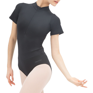 REPETTO丽派朵 女士黑色背部蕾丝紧身弹力支撑拉链短袖连体舞蹈服