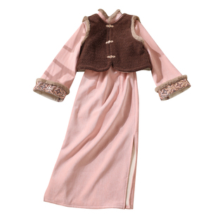 忆南栀  冬季绝美新中式旗袍马甲套装过冬女优雅2025新款加绒加厚