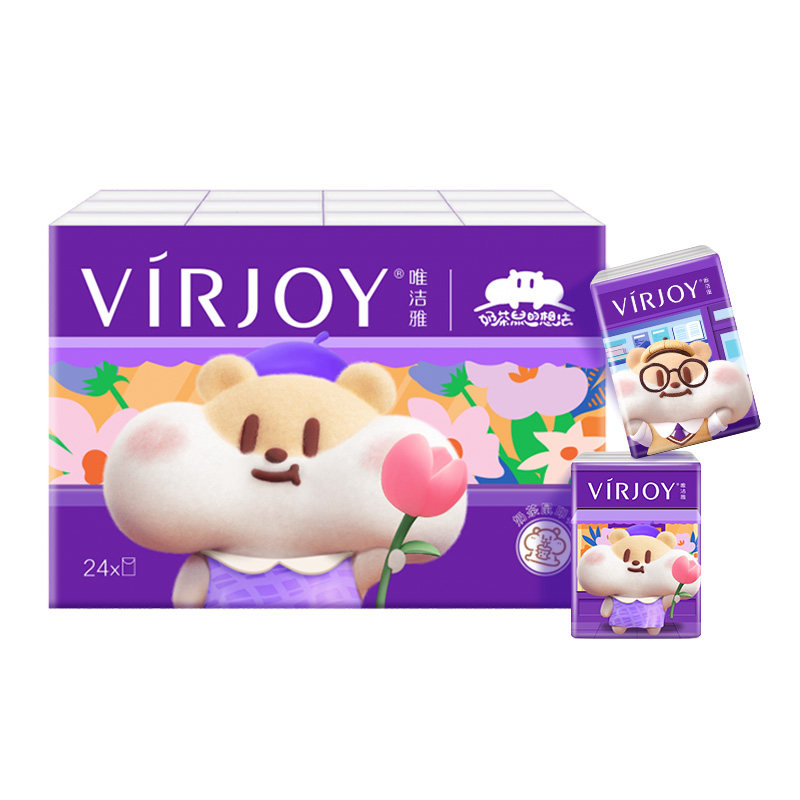 Virjoy唯洁雅奶茶鼠联名款手帕纸巾4层24包
