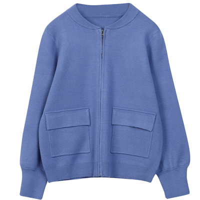 新款中年妈妈开衫黑色拉链口袋