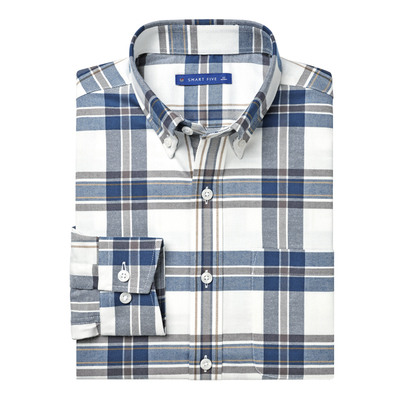 秋冬季法兰绒衬衫男格纹简约扣领