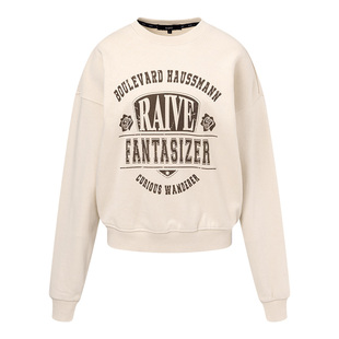 RAIVE2025秋新款套头上衣女韩系通勤休闲短款宽松印花圆领卫衣