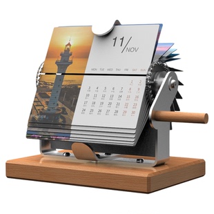 金属机械翻页图册实木手摇相册定制结婚照片卡通动图日历摆件礼品