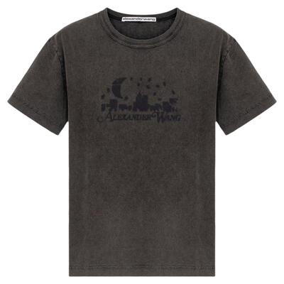 ALEXANDER WANG 亚历山大女士黑色短袖圆领T恤银泰百货精品301574