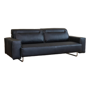 小户型真皮沙发客厅意式轻奢直排沙发极简黑色可调节靠背双人沙发