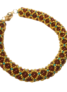 复古风手工编织水晶珠手镯女百搭时尚手链饰品立体珍珠软镯