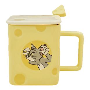 AFGH正版猫和老鼠带盖奶酪方形马克杯水杯450ml礼盒包装送人大气