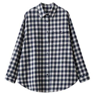 梭家|不曾遗忘|简约通勤磨毛法兰绒蓝白格衬衫春季百搭打底衫