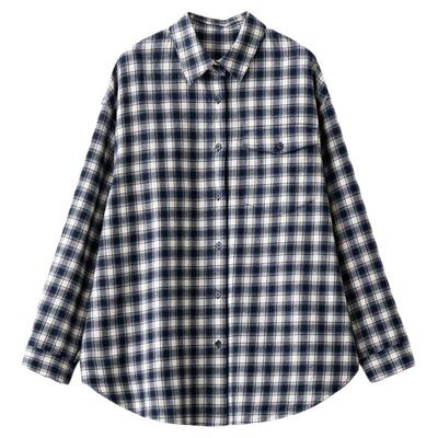 磨毛法兰绒蓝白格衬衫