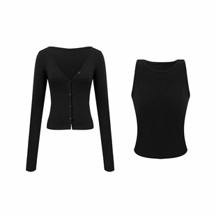 2025夏秋冬季焦糖拿铁百搭背心开衫长袖小外套气质超美纯欲两件套