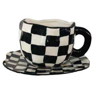 高颜值ins少女心郁金香粉布格咖啡杯碟陶瓷马克杯水杯子生日礼物