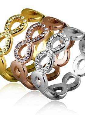 钛钢戒指十字花纹镶钻方形首饰品