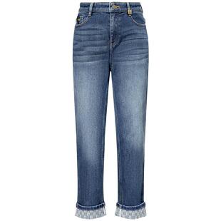 FF仿佛牛仔裤女2025冬季新款翻边高腰显瘦修身九分直筒小脚裤