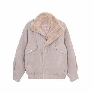 Hualun冬季座山雕夹棉棉服男款麂皮夹克加厚外套男生翻领加绒棉衣