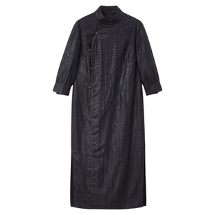 布小匠原创设计桑蚕丝龟纹香云纱气质显瘦旗袍女秋季新中式连衣裙