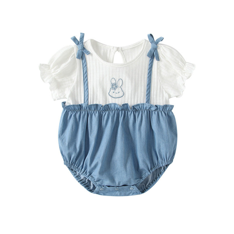 夏季婴儿薄款衣服可爱小月龄宝宝包臀衣短袖爬服巨好看女童夏装