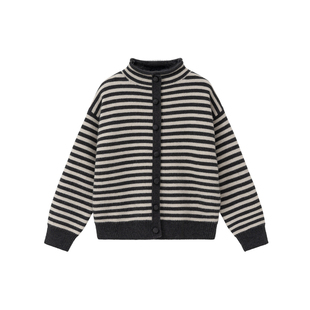 女童2025冬季新款混水貂中大童加绒条纹毛衣加厚百搭套头针织衫潮