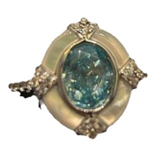 vintage中古海蓝宝椭圆贝母戒指女法式复古宫廷彩宝轻奢气质指环